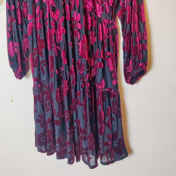 Taylor Purple Floral Burnout Babydoll Mini Dress 6 Party Holiday Whimsigoth - Picture 8 of 16